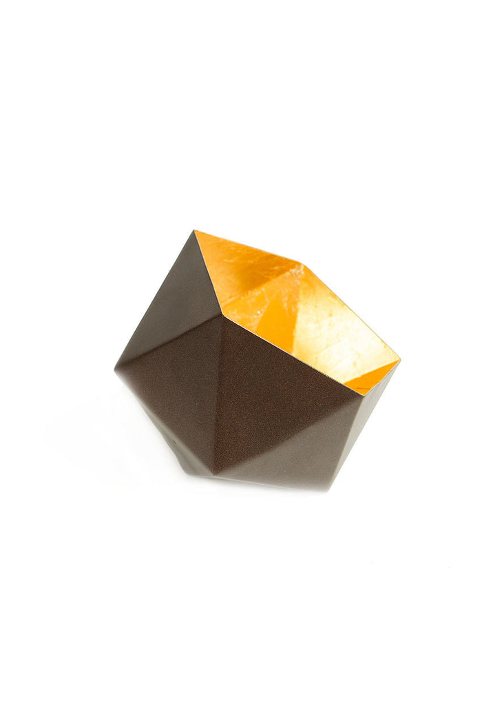 Geometric Tea Light Votive - Matte Black with Gold Leafing