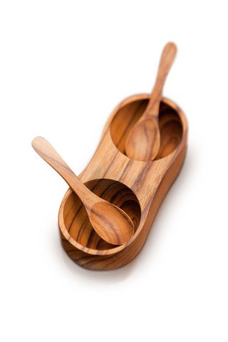 Teak Salt & Pepper Pinch Bowls with Spoons