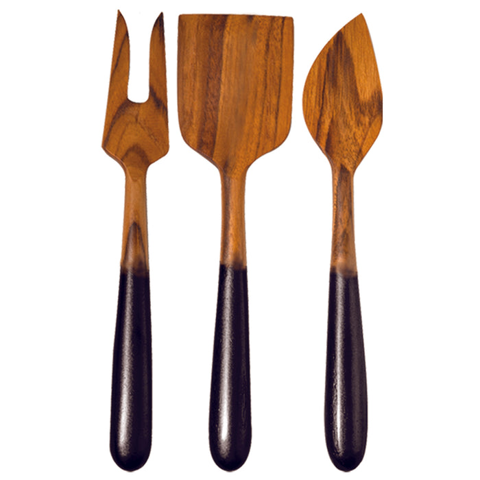 Teak Cheese Knives With Black Ombre Handles - Set of 3